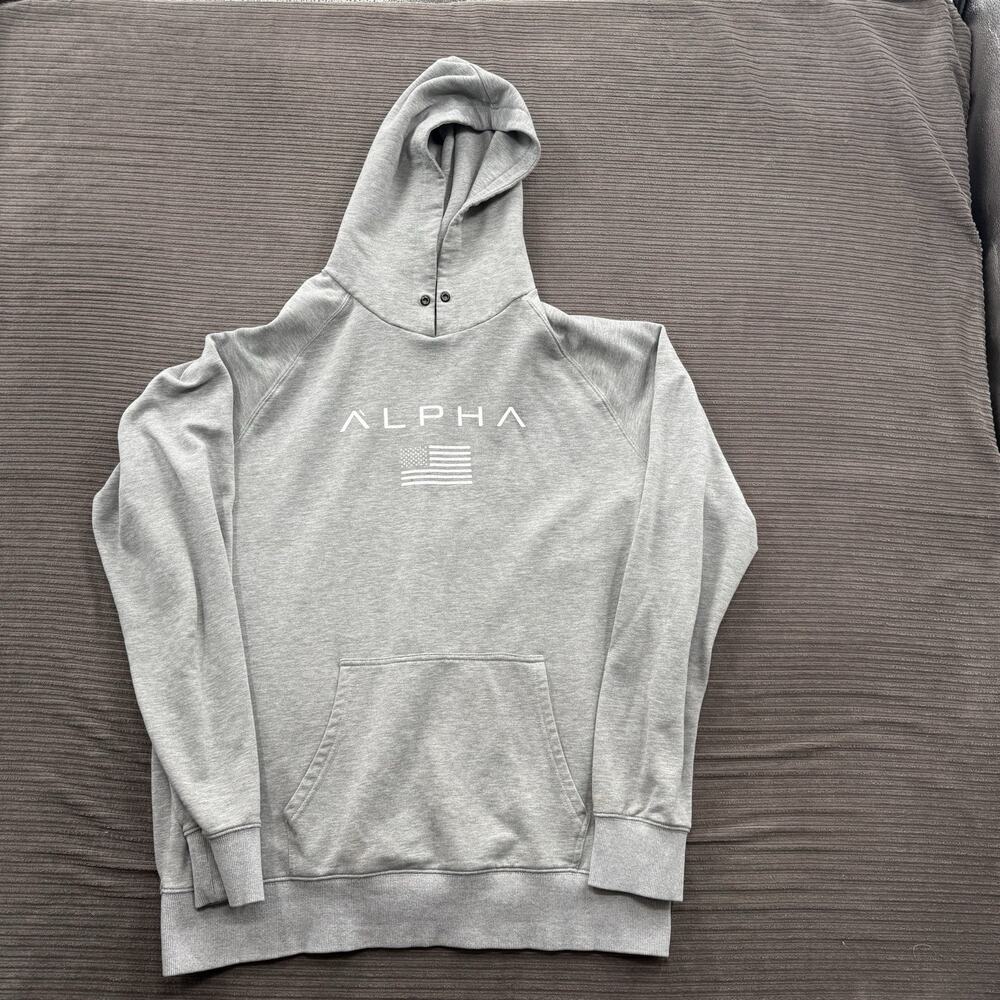 Alpha Hoodie Men XL‎ Gray Cotton Comfort Fleece Gym Workout Outdoors Athletic.